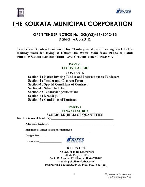 THE KOLKATA MUNICIPAL CORPORATION - Tenders India THE KOLKATA MUNICIPAL CORPORATION - Tenders India