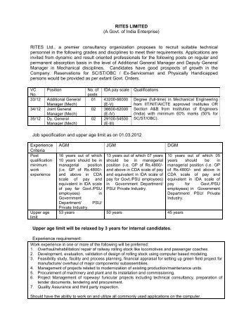 RITES LIMITED (A Govt. of India Enterprise) RITES Ltd., a premier ...