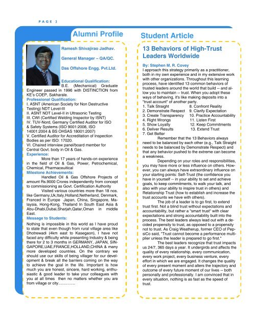 An Alumni News Letter - Volume 2 Issue 3 - Oct-Dec 2012