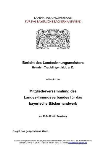 Bericht des Landesinnungsmeisters Heinrich Traublinger, MdL a. D.