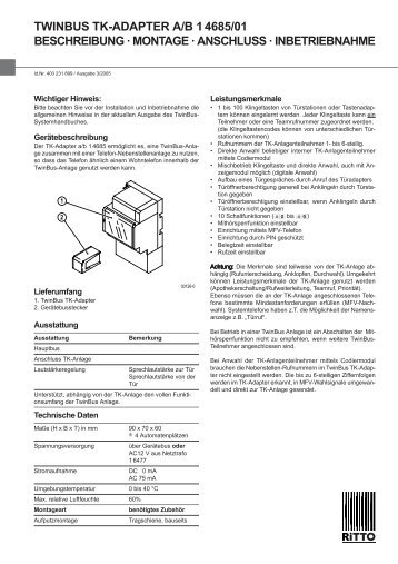 TWINBUS TK-ADAPTER A/B 1 4685/01 BESCHREIBUNG ... - Ritto