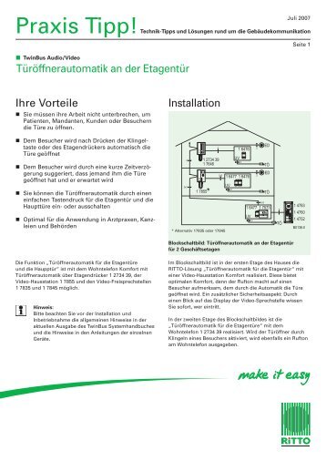 TÃ¼rÃ¶ffnerautomatik an der EtagentÃ¼r Installation Ihre Vorteile - Ritto