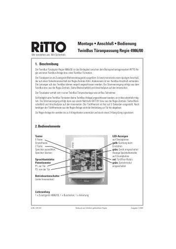 Montage â¢ AnschluÃ â¢ Bedienung TwinBus TÃ¼ranpassung Regie - Ritto