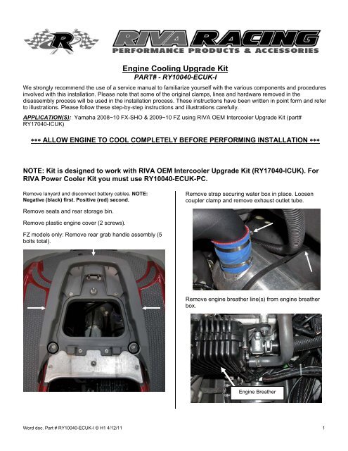 Engine Cooling Upgrade Kit PART# - RY10040-ECUK-I - RIVA Racing