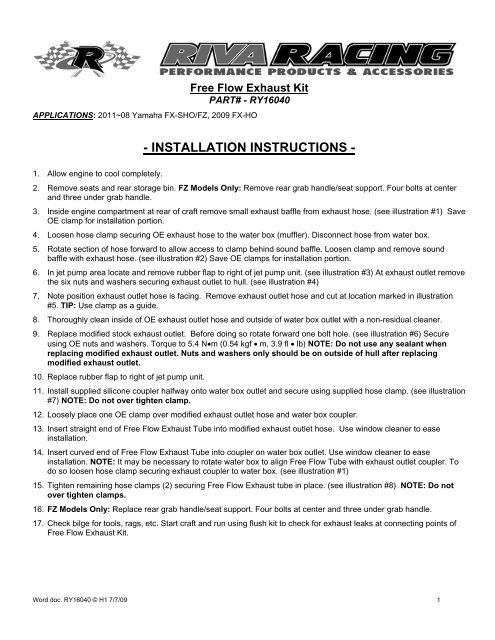 INSTALLATION INSTRUCTIONS - RIVA Racing