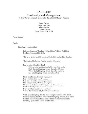 BABBLERS Husbandry and Management - Riverbanks Zoo and ...