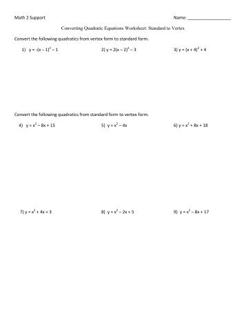 Converting Quadratic Equations Worksheet - Coach Forrester
