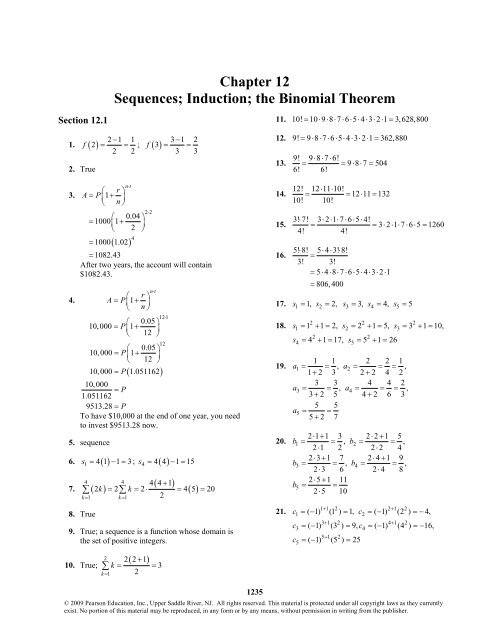 Chapter 12 Sequences; Induction; the Binomial Theorem