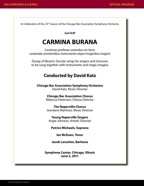 CARMINA BURANA - The Chicago Bar Association