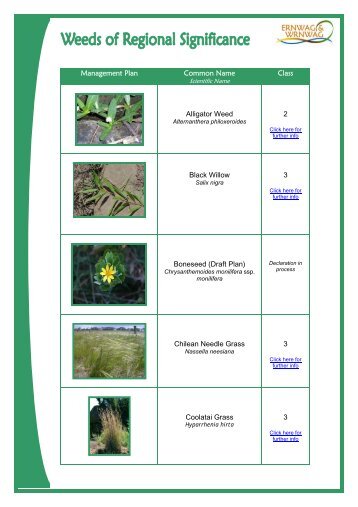 Weeds of Regional Significance Table