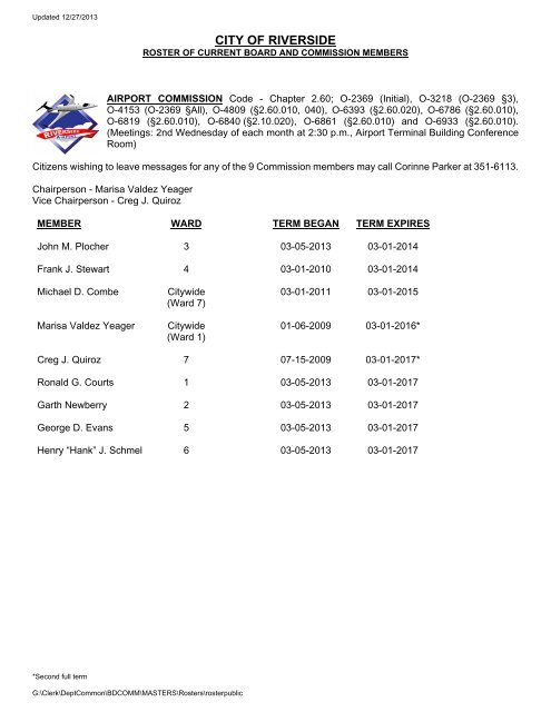 Roster of Current Board and Commission Members - City of Riverside