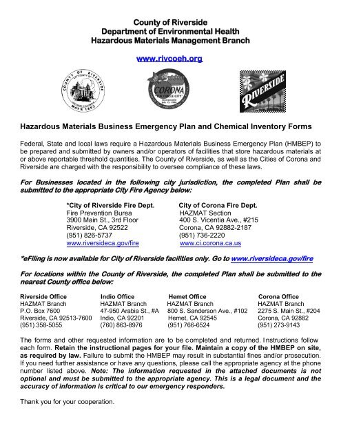 Hazardous Materials Business Emergency Plan City Of Riverside