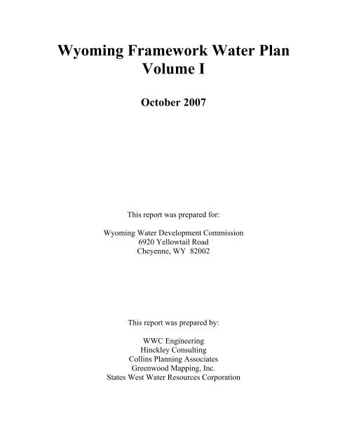 Wyoming Framework Water Plan - Living Rivers Home Page