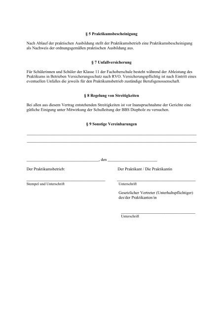 Anhang zum Praktikantenvertrag Fachoberschule ... - BBZ-Ulderup