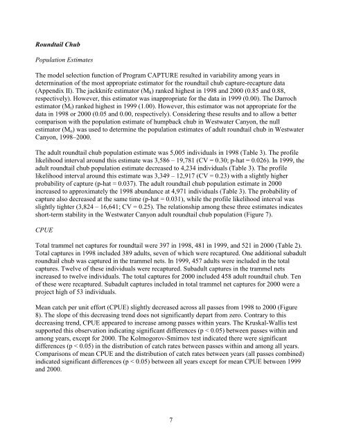 population estimates for humpback chub - Upper Colorado River ...