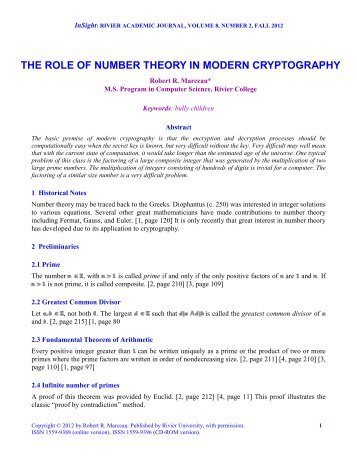 the role of number theory in modern cryptography - Rivier University