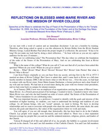 REFLECTIONS ON BLESSED ANNE-MARIE ... - Rivier University