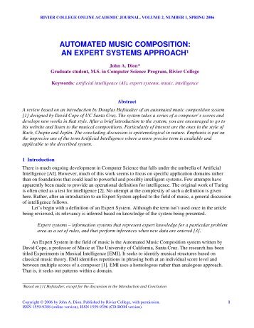 automated music composition: an expert systems ... - Rivier University