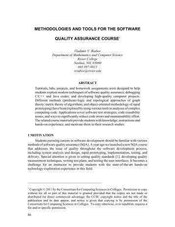 methodologies and tools for the software quality ... - ResearchGate