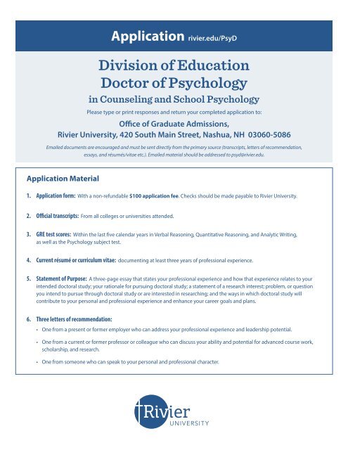 Application for Admission - Rivier University