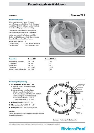 Datenblatt private Whirlpools Roman 225 - RivieraPool