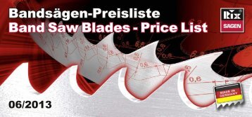 Bandsägen-Preisliste Band Saw Blades - Price List - RIX