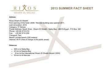 2013 summer fact sheet - Rixos Hotel