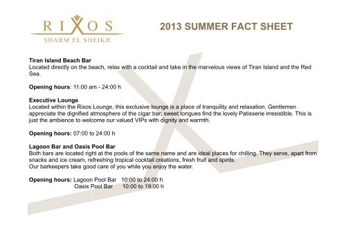 2013 summer fact sheet - Rixos Hotel