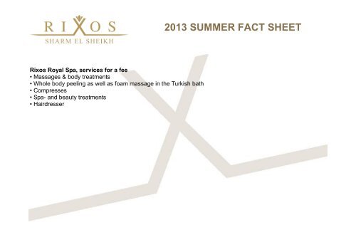 2013 summer fact sheet - Rixos Hotel