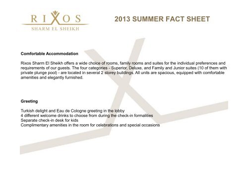 2013 summer fact sheet - Rixos Hotel