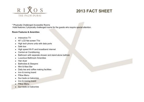 2013 fact sheet - Rixos Hotel