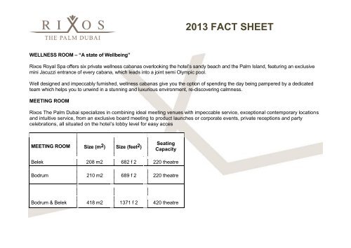 2013 fact sheet - Rixos Hotel