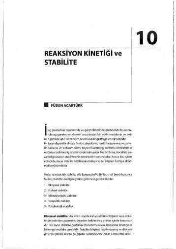 REAKSÄ°YON KÄ°NETÄ°ÄÄ° ve STABÄ°LÄ°TE