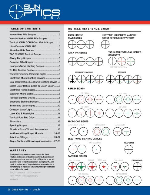 Catalogue Sun Optics USA - Lunettes de Tir, Chasse, Montages, Points Rouges