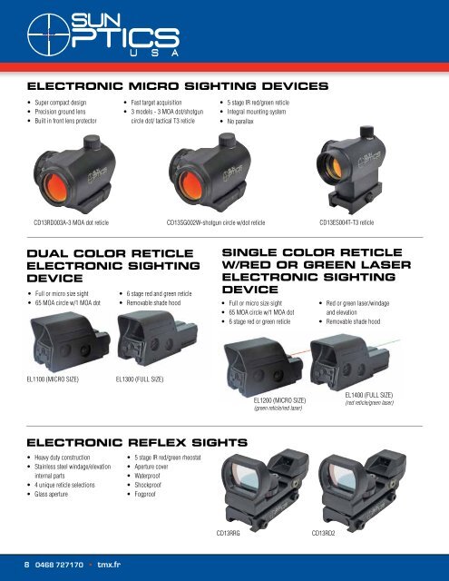 Catalogue Sun Optics USA - Lunettes de Tir, Chasse, Montages, Points Rouges