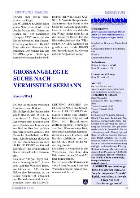 Logbuch2011 01 - bei der Reservistenkameradschaft Marine Berlin