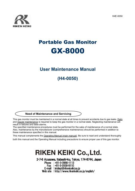 GX-8000 User Maintenance Manual - RKI Instruments