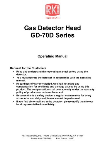 Gas Detector Head GD-70D Series - RKI Instruments