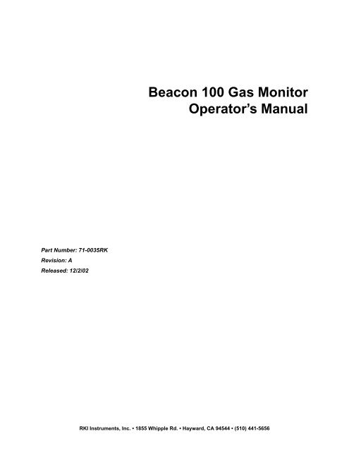 Beacon 100 Gas Monitor Operator's Manual - RKI Instruments