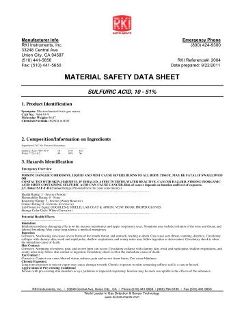 MATERIAL SAFETY DATA SHEET - RKI Instruments