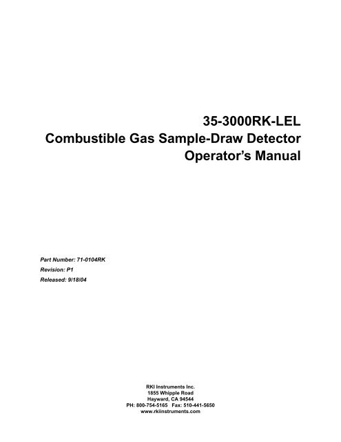 35-3000RK-LEL Combustible Gas Sample-Draw ... - RKI Instruments