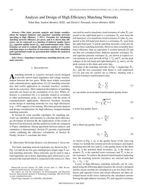 Analysis and Design of High Efficiency Matching ... - IEEE Xplore
