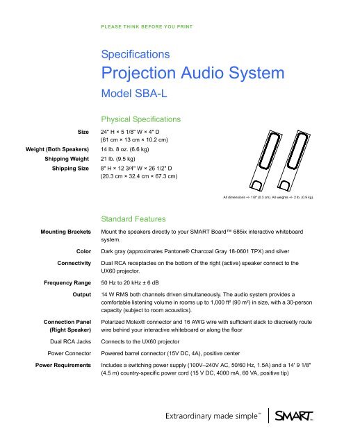 Projection Audio System (Model SBA-L) Specifications - Intervideo srl