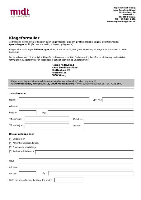 Klageformular - Region Midtjylland