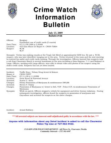 Crime Watch Information Bulleti nn - Clearwater Police Department