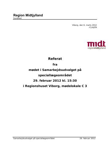 Referat fra mødet i Samarbejdsudvalget for speciallæger 29-02-2012