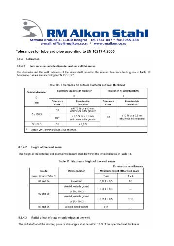 Cevi - tolerancije prema EN 10217-7 (PDF) - RM Alkon Stahl