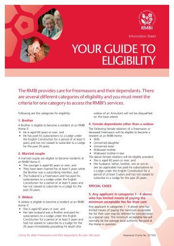 YouR guIde To eLIgIBILITY - Royal Masonic Benevolent Institution