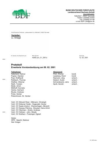 Protokoll - Bund Deutscher Forstleute Sachsen-Anhalt