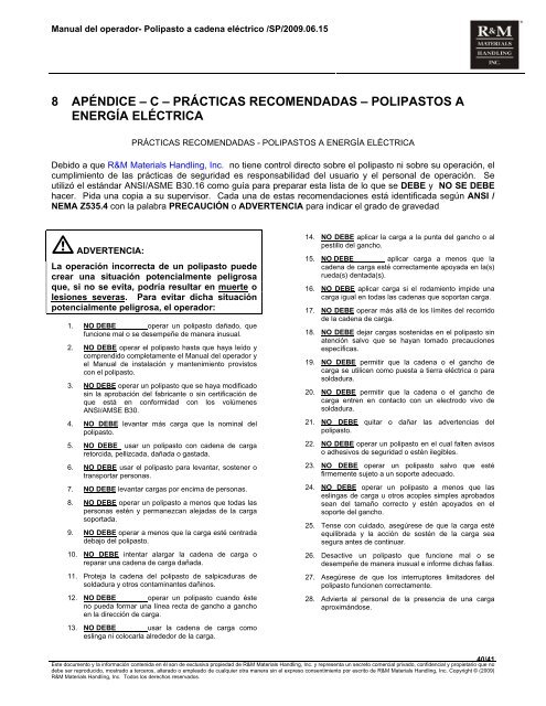 Manual del Operador - R&M Materials Handling equipment